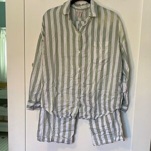 Victoria's Secret Green and White Striped Pajama Set